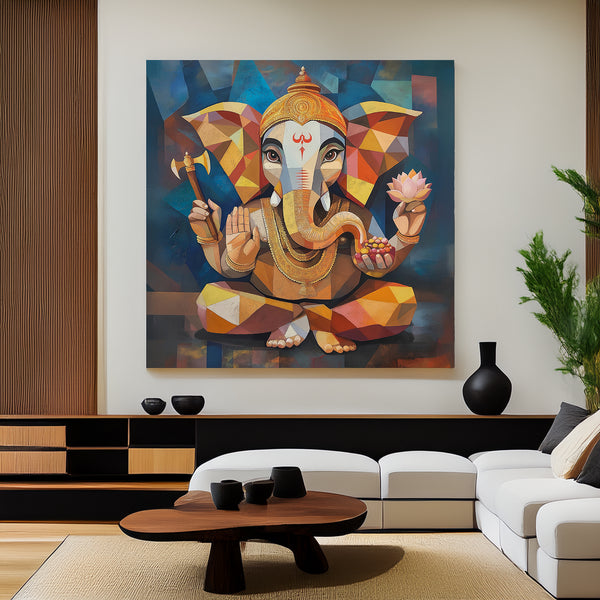 Polygonal Ganesha Art in Bright Geometric Blocks