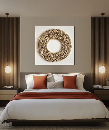 3D Abstract Artwork | Gold Textured Wall Art | Circular Minimalist Decor