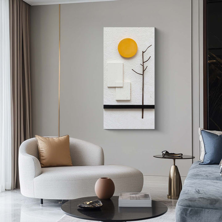 white textured 3D canvas with yellow sun