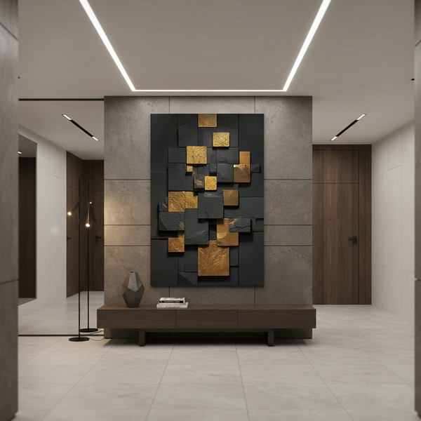 Geometric Golden Cubes 3D Wall Sculpture