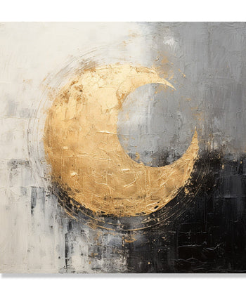 Painting for Living Room:Black Grey and white abstract background with Golden circle in the middle with 1/4 area empty