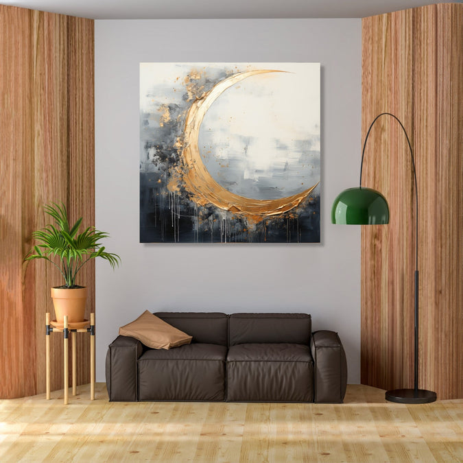 Black, grey and white abstract with Gold colour 3/4th moon shape