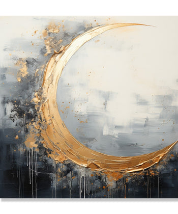 Painting for Living Room:Black, grey and white abstract with Gold colour 3/4th moon shape