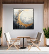 Painting for Bedroom: Black, grey and white abstract with Gold colour 3/4th moon shape