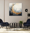 Painting for Drawing Room: Black, grey and white abstract with Gold colour 3/4th moon shape