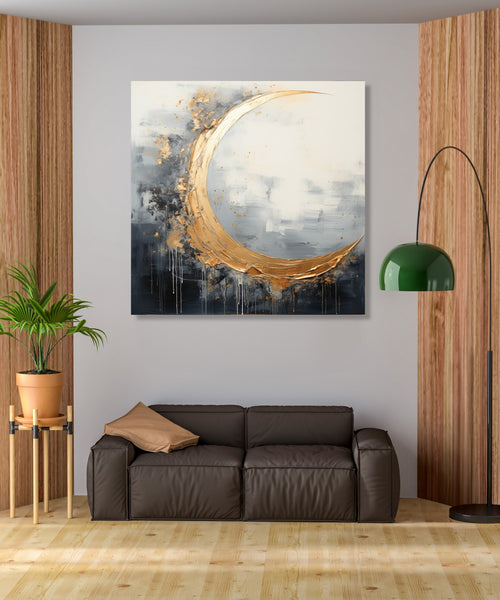 Black, grey and white abstract with Gold colour 3/4th moon shape