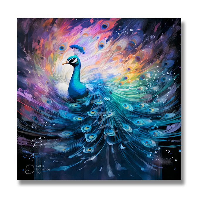 Realistic peacock in abstract greenish background 