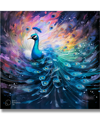 Realistic peacock in abstract greenish background 