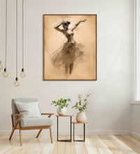 A bellet dancer, dancing with both her hands in air and rising on her toes, skirt and feets in abstract and merging in background of light beige color : Living room Paintings