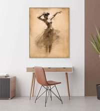 A bellet dancer, dancing with both her hands in air and rising on her toes, skirt and feets in abstract and merging in background of light beige color : Personal room Paintings