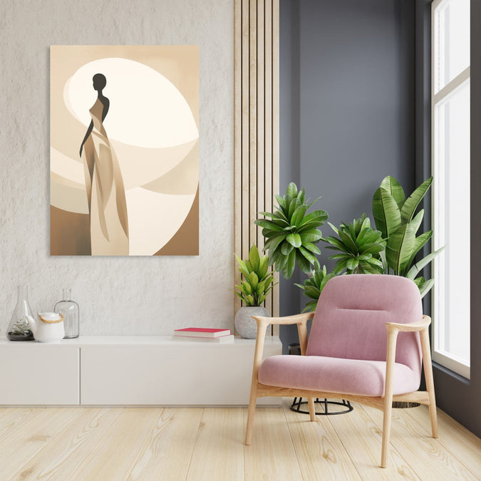 A flowy abstract figurine women in drark brown and beige colours