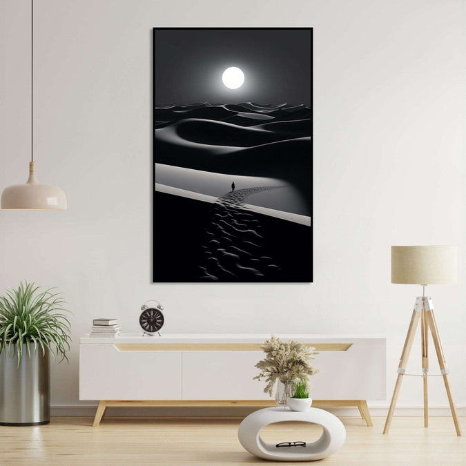 A man travelling in desert in full moon night : Bed room Painting