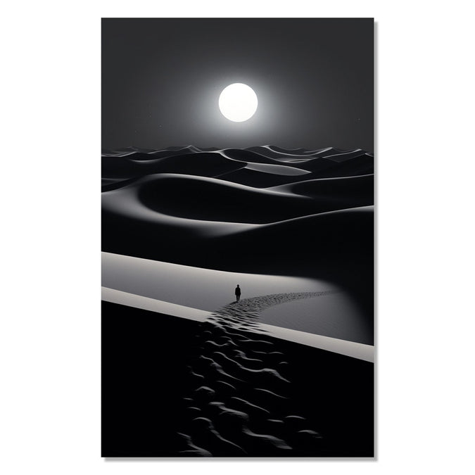 A man travelling in desert in full moon night : Living room Painting