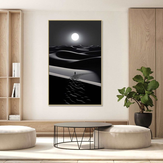 A man travelling in desert in full moon night : Personal room Paintings