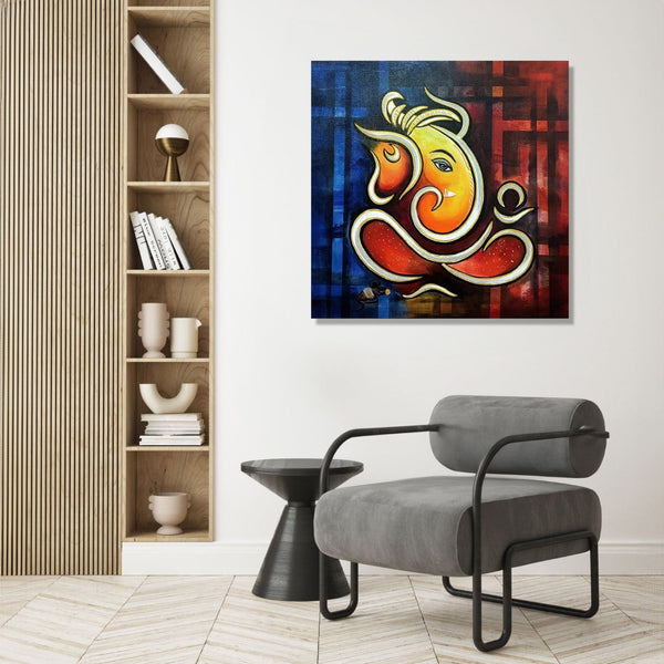 A white Line Ganesha in Blue and Red line Background