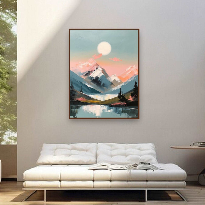 Abstract LS of full moon, snow mountains and water reflection Room 2