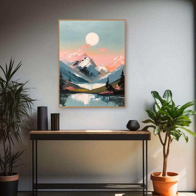 Abstract LS of full moon, snow mountains and water reflection Room 3