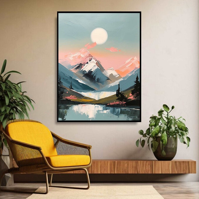 Abstract LS of full moon, snow mountains and water reflection Room 4