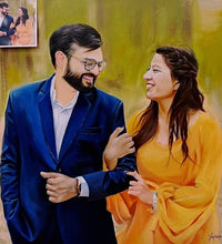 Acrylic colour portrait of a couple in happy mood