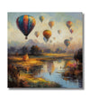 Air balloon in sky and jugle below with stream 