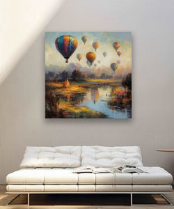 Air balloon in sky and jugle below with stream Room 1