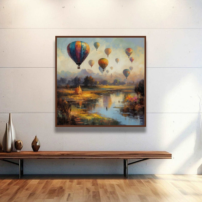 Air balloon in sky and jugle below with stream Room 2