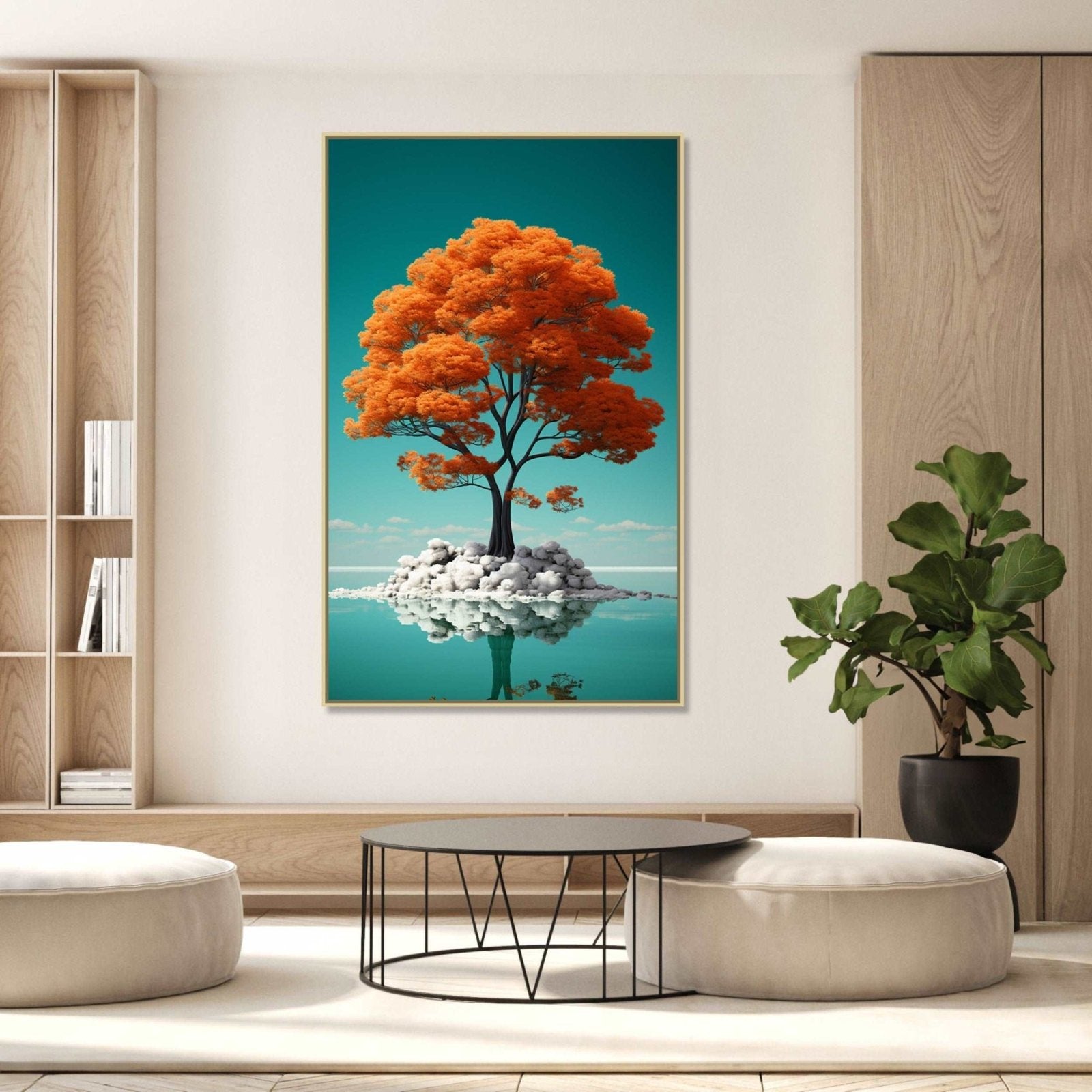 Painting of Orange Tree standing between waterbody – CRAFTICO