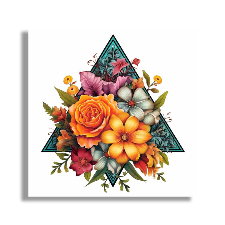 Anime flowers against dark green triangular shape 