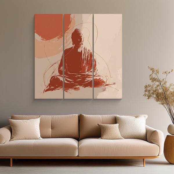 Buddha Triptych in Earthy Terracotta Tones