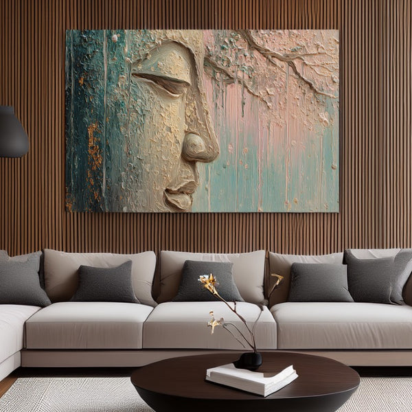 Buddha Face Close-up Textured Meditative Wall Painting