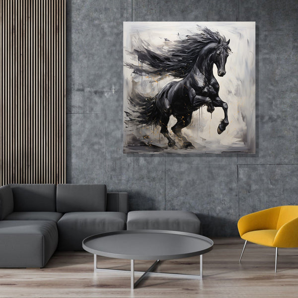 Black Majestic Horse in abstract background