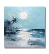 Blue and whit etheme, sea beach, full moon, reflection , 2 coconut tree 