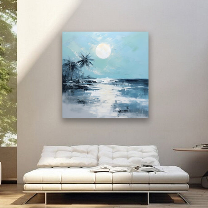 Blue and whit etheme, sea beach, full moon, reflection , 2 coconut tree Room 1