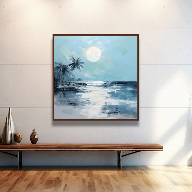 Blue and whit etheme, sea beach, full moon, reflection , 2 coconut tree Room 2