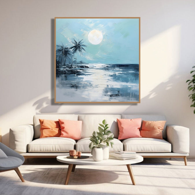 Blue and whit etheme, sea beach, full moon, reflection , 2 coconut tree Room 3