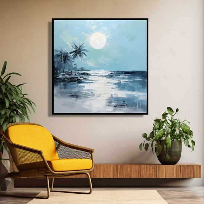 Blue and whit etheme, sea beach, full moon, reflection , 2 coconut tree Room 4