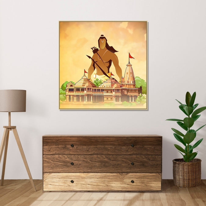 Canvas Painting for Living Room : ram-mandir-saffron-square