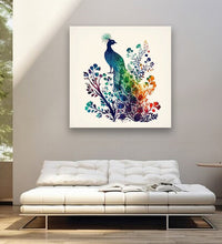 Colourful peacock in branches, white background Room 1
