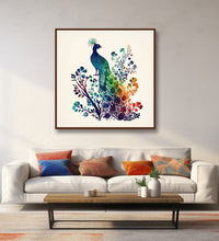 Colourful peacock in branches, white background Room 4