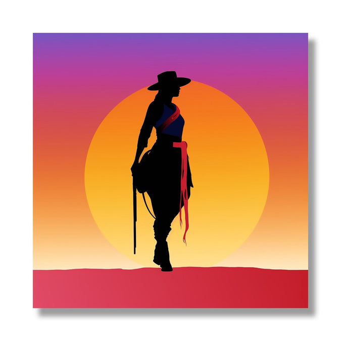 Cowboy Girl shadow, Orange plain background 