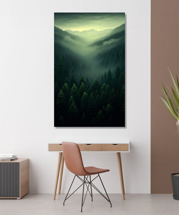 Dark green coloured misty valley