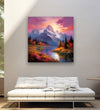 Evening sky, snoy and mountains, autumn bushses, trees and stream in middle Room 1