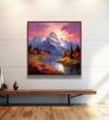 Evening sky, snoy and mountains, autumn bushses, trees and stream in middle Room 2