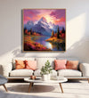 Evening sky, snoy and mountains, autumn bushses, trees and stream in middle Room 3