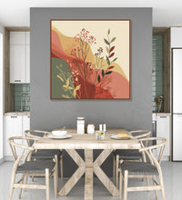 Painting for Home:Beige, Mud Yellow, Pink, Dull Green Background, with grass shoots and leaves in forground