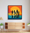 Family of 5 shadow walking through sunset background Room 4