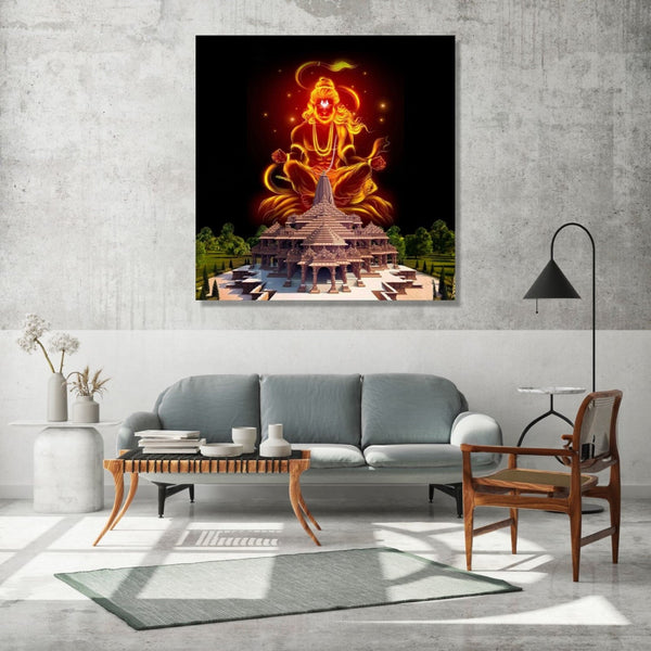 Front view of RamMandir with Hanuman ji golden figure background