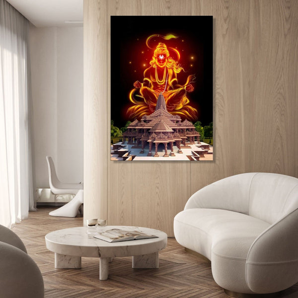 Front view of RamMandir with Hanuman ji golden figure background