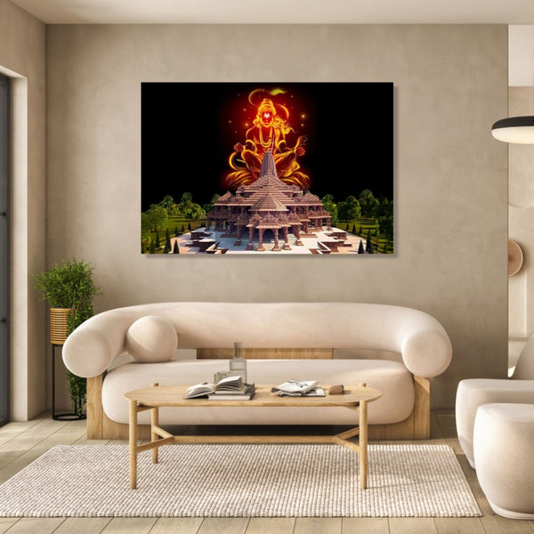 Front view of RamMandir with Hanuman ji golden figure background
