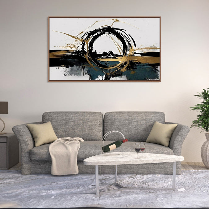 Handmade Painting for Bed Room : abstract-golden-black-orb